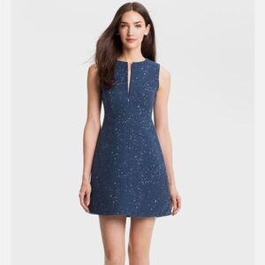Diane Von Furstenberg Yvette Navy Painted Tweed A Line Shift Dress Size 6